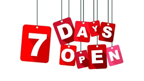 Red animation 7 days open Stock Footage 101120934