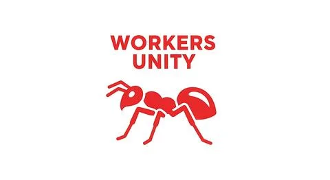 Red ant illustration workers unity text on white background labor concept. Illustration