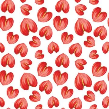 Red anthurium flower seamless pattern Stock Illustration