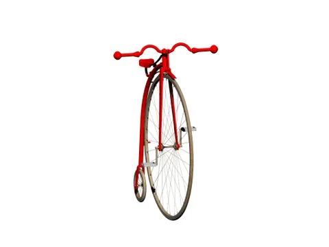 Red antique bicycle with oversized front wheel Stock Illustration