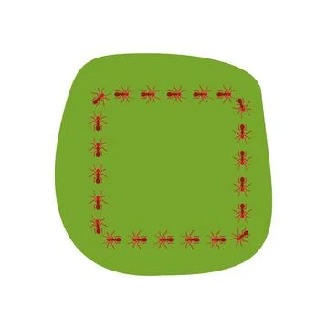 Red ants forming rectangular border frame on green field Stock Illustration