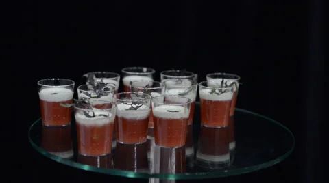 Red Appetizer in Plastic Cups Stock Footage 61769846