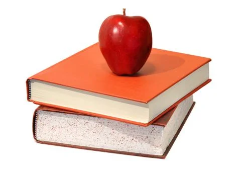 Red apple and educational science textbooks Stock Photos