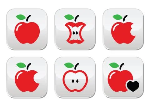 Red apple, apple core, bitten, half vector buttons イラスト素材