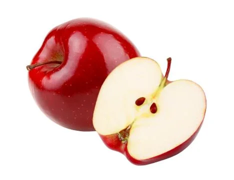 Red apple with apple half without shadows isolated on white background Stock Photos