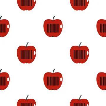 Red apple with barcode pattern flat 库存插图