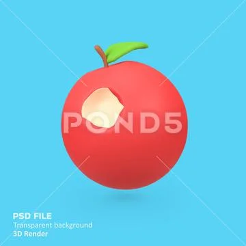 Red Apple with Bite isolated 3d render icon illustration PSD Template