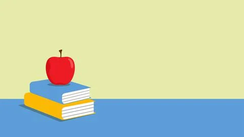 Red apple on books in classroom background stock vector Stock Illustration