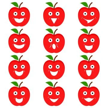 Red apple cartoon with face. Vector clipart.  Stock Illustration