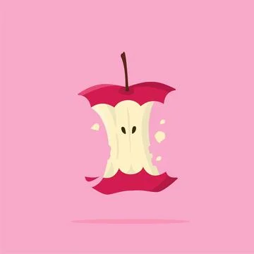 Red apple core fruit logo, rotten fruit illustration Stock Illustration