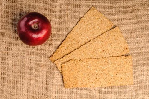 Red apple with crispbread 스톡 사진