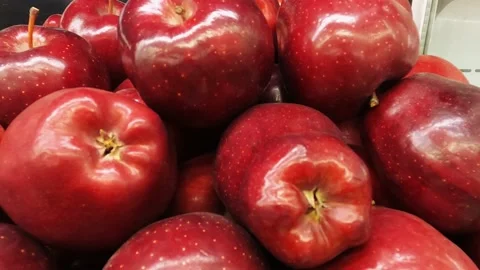 Red apple. Delicious red apple in a super shop smooth motion. Healthy fresh . Stock Footage 172327518