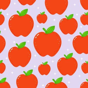 Red apple doodle pattern on lavender background Stock Illustration