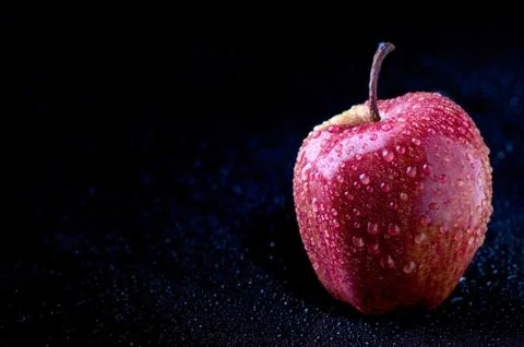 Red apple with drops Stock Photos