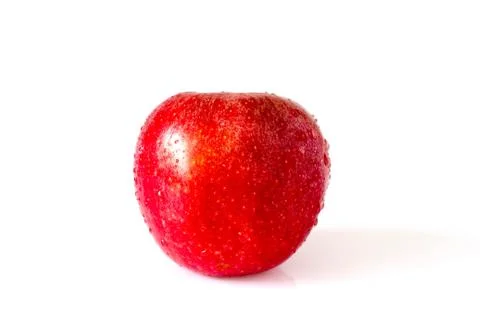Red apple with drops  on white Stock Photos