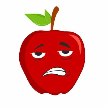 Red Apple Fruit Cartoon Vector Illustration with Bored Tired and Sleepy Facial E Stock-Illustration