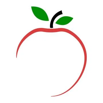 Red Apple fruit with Green Leaf Line Art Stock Illustration