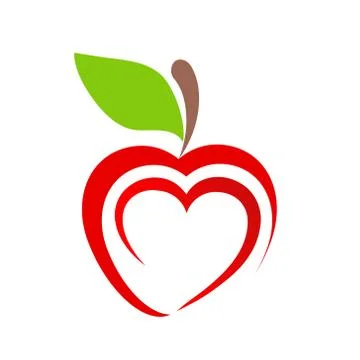 Red apple fruit icon with heart symbol on white, stock vector illustration Stock Illustration