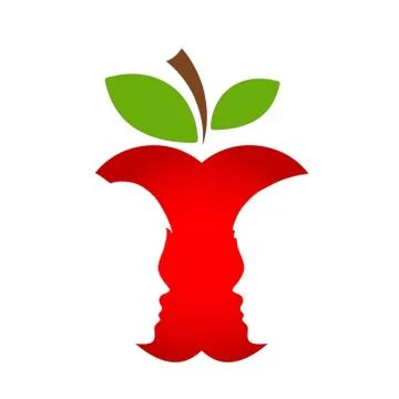 Red apple fruit with man and woman silhouette, love concept, stock vector ill Stock Illustration