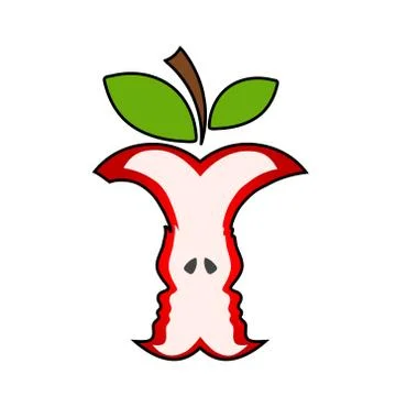 Red apple fruit with man and woman silhouette, love concept, stock vector ill Stock Illustration