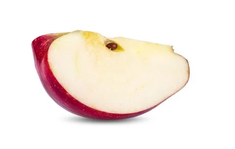 Red apple fruit slice (cut) isolated on white background. full depth of field Stock Photos