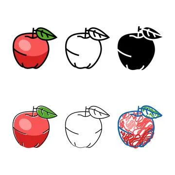 Red apple fruit variety leaf color icon vector イラスト素材