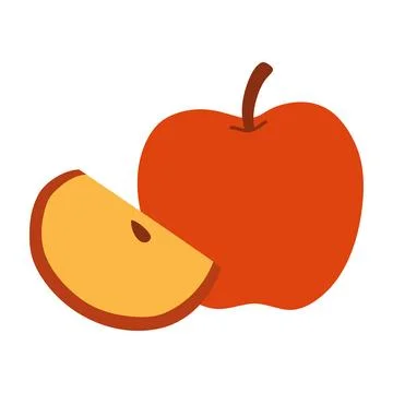 Red apple fruit whole and sliced piece vector isolated on white background Stock Illustration