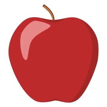 Red apple with green leaf and half apple, fruit slices and pieces in cartoon Illustrazione stock
