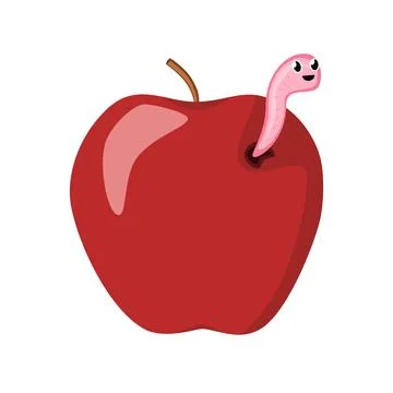 Red apple with green leaf and half apple, fruit slices and pieces in cartoon Stock Illustration