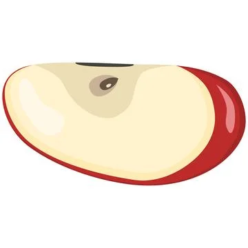 Red apple with green leaf and half apple, fruit slices and pieces in cartoon Illustrazione stock