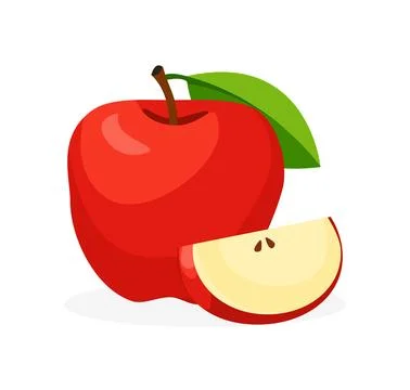 Red apple with green leaf and sliced quarter piece in flat style. Fresh jui.. 스톡 일러스트