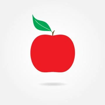 Red apple with green leaf isolated on white background. Vector icon or sign. Stock Illustration