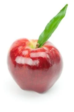 Red apple with green leaf isolated on white Stock Photos