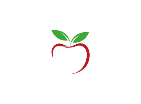 Red apple with green leaf logo Stock Illustration