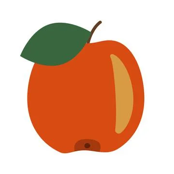 Red apple with green leaf, simple flat vector illustration, sticker icon ripe Illustrazione stock