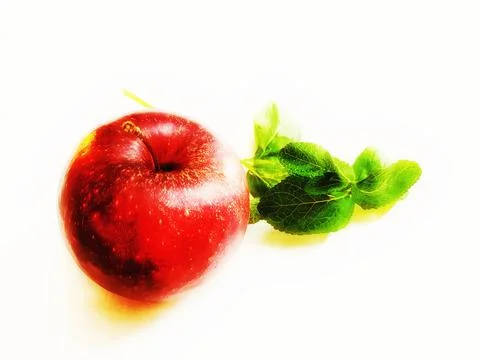 Red apple with green mint Stock Photos