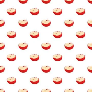 Red apple halves creating a seamless pattern Illustrazione stock