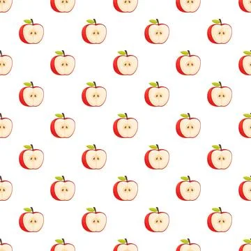 Red apple halves fruit seamless pattern background Illustrazione stock