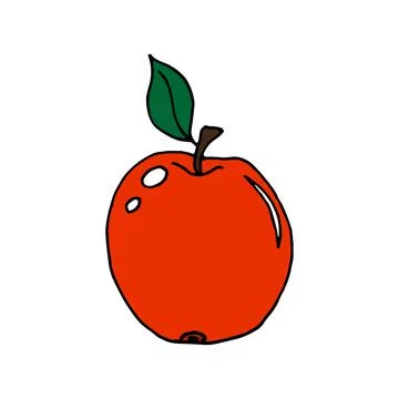 Red apple hand-drawn, vector illustration. On an isolated white background. S Stock Illustration