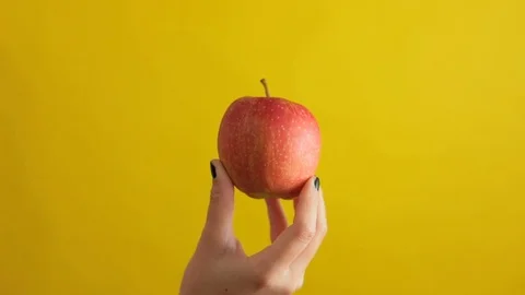 Red Apple Held In Hand Video stock 95210284
