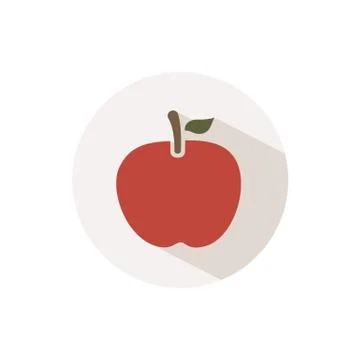 Red apple. Icon with shadow on a beige circle. Fall vector illustration Stock Illustration