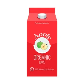 Red apple juice box package with solid and flat color design style. イラスト素材