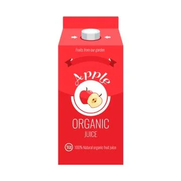 Red apple juice box package with solid and flat color design style. Stock Illustration