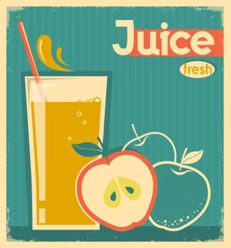 Red apple juice on old paper.Vector vintage card Stock Illustration