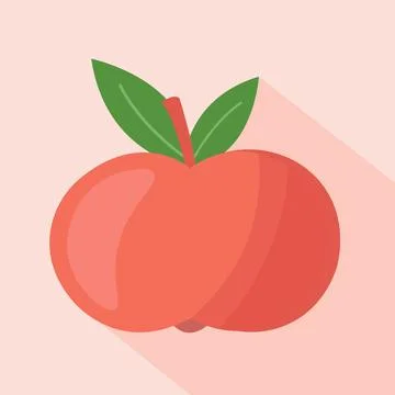 Red apple juicy flat illustration on pink background isolated. Cute pink apple Stock Illustration