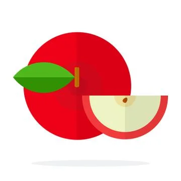 Red apple with a leaf and a piece of apple top view flat isolated Stock-Illustration