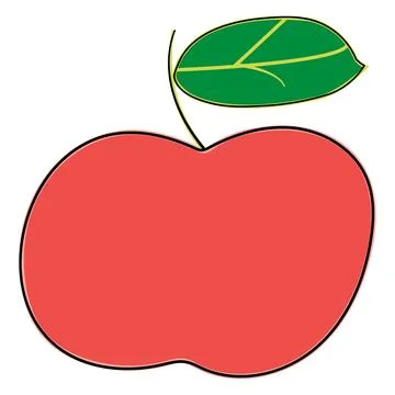 Red apple with leaf doodle illustration Stockillustratie