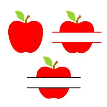 Red apple with leaf in flat style. Apple split monogram. Vector illustration is Stock Illustration