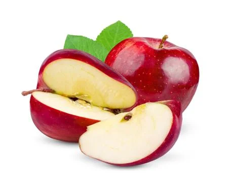 Red apple with leaf isolated on white background. Stock Photos