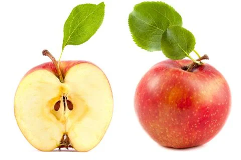 Red Apple with leaf isolated on white background Stock Photos